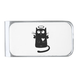 Angelic black cat cartoon silver finish money clip