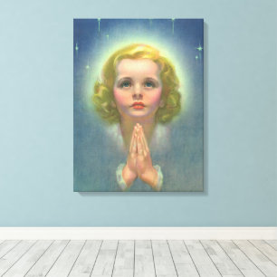 Angelic Blond Girl with Halo and Stars Praying Canvas Print