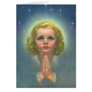 Angelic Blond Girl with Halo and Stars Praying Cards