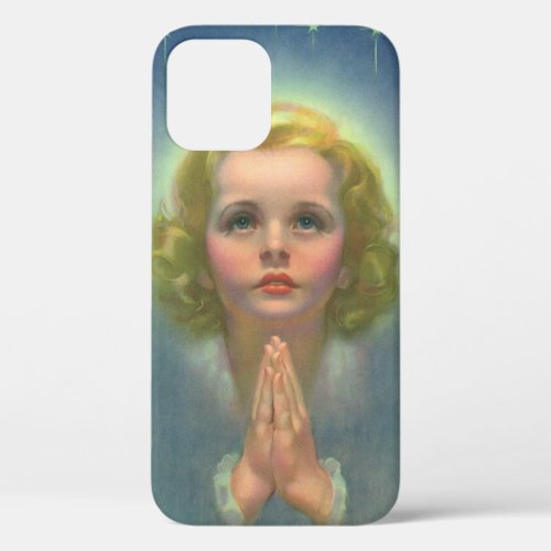 Angelic Blond Girl with Halo and Stars Praying iPhone 12 Case