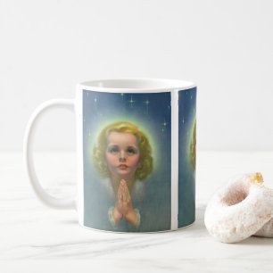 Angelic Blond Girl with Halo and Stars Praying Coffee Mug