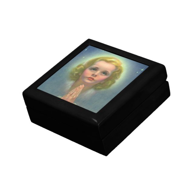 Angelic Blond Girl with Halo and Stars Praying Keepsake Box (Side)