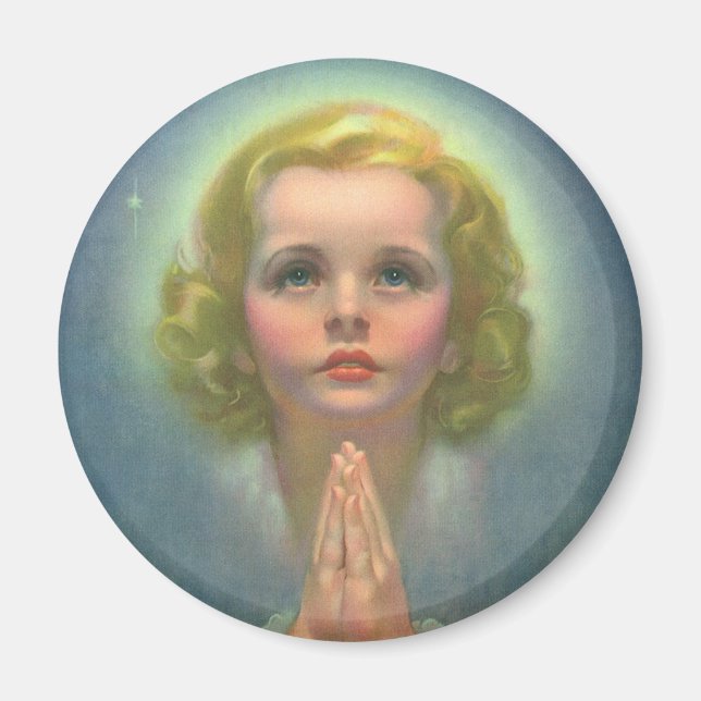 Angelic Blond Girl with Halo and Stars Praying Magnet (Front)