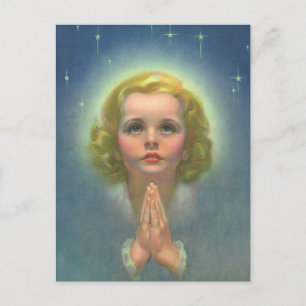 Angelic Blond Girl with Halo and Stars Praying Postcard