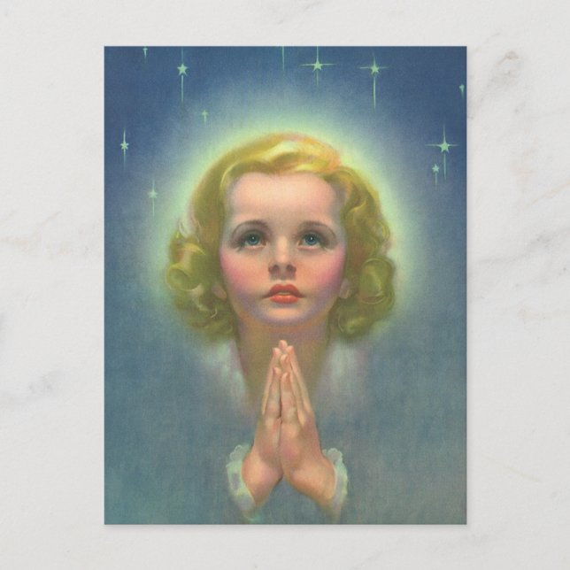 Angelic Blond Girl with Halo and Stars Praying Postcard (Front)