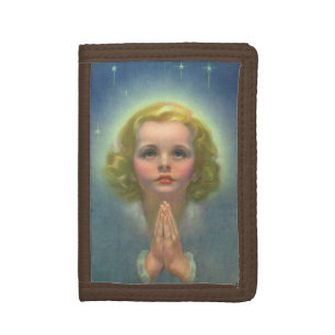 Angelic Blond Girl with Halo and Stars Praying Trifold Wallet