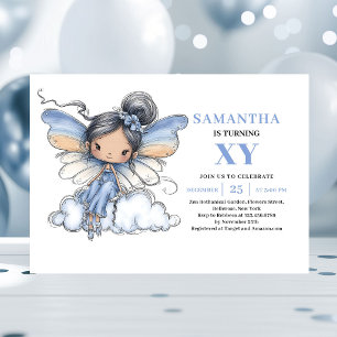 Angelic Blue Fairy Girl 3rd Birthday Magic invite