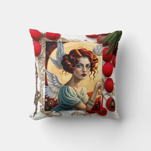 Angelic Delight: A Christmas Blessing Throw Pillow (Front)
