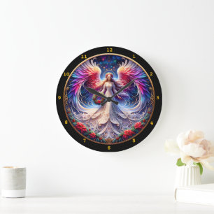 Angelic Design with Vibrant Wings and Patterns Large Clock