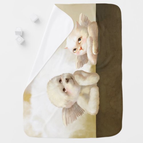 Angelic Dog and Cat on Cloud Baby Blanket