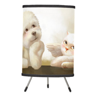 Angelic Dog and Cat on Cloud Tripod Lamp