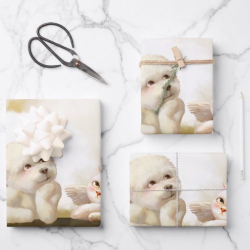 Angelic Dog and Cat on Cloud Wrapping Paper Sheets