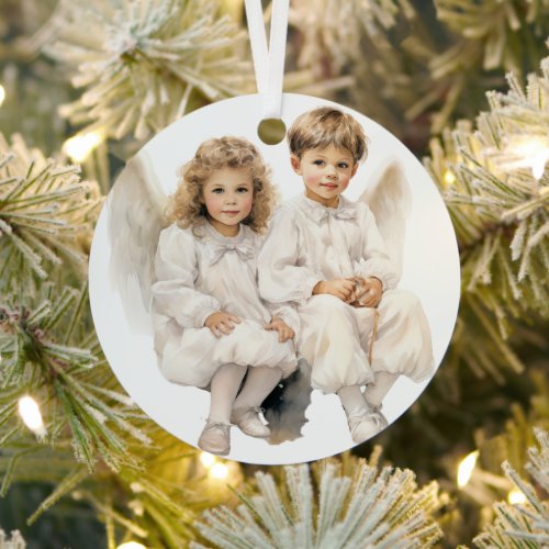 Angelic Duo, Children Angels Metal Ornament