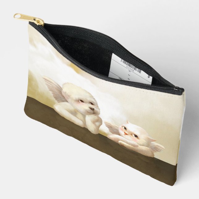 Angelic Duo: Smiling Bichon & Bao Bao Cloud Accessory Pouch (Open)