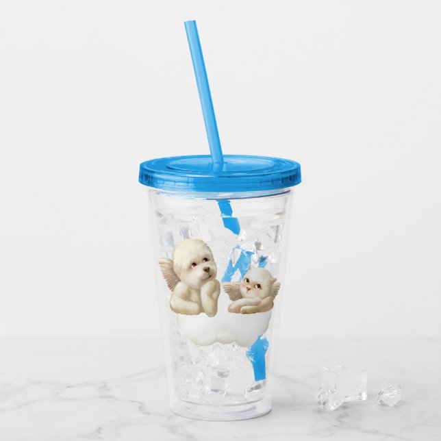 Angelic Duo: Smiling Bichon & Bao Bao Cloud Acrylic Tumbler (Front Ice)