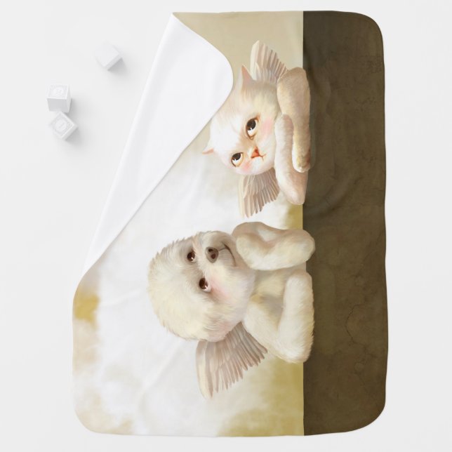 Angelic Duo: Smiling Bichon & Bao Bao Cloud Baby Blanket (In Situ)