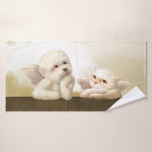 Angelic Duo: Smiling Bichon & Bao Bao Cloud Bath Towel