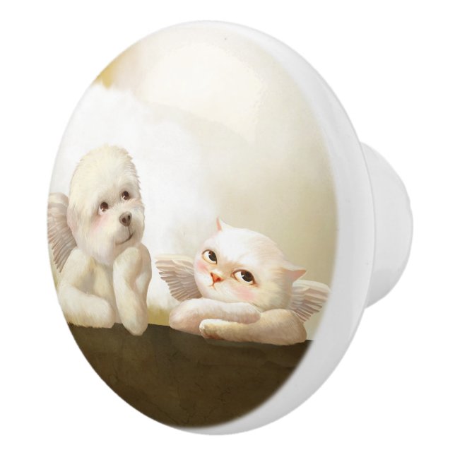 Angelic Duo: Smiling Bichon & Bao Bao Cloud Ceramic Knob (Right)