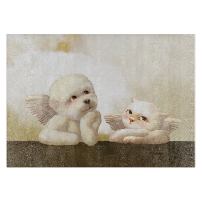 Angelic Duo: Smiling Bichon & Bao Bao Cloud Cutting Board (Front)