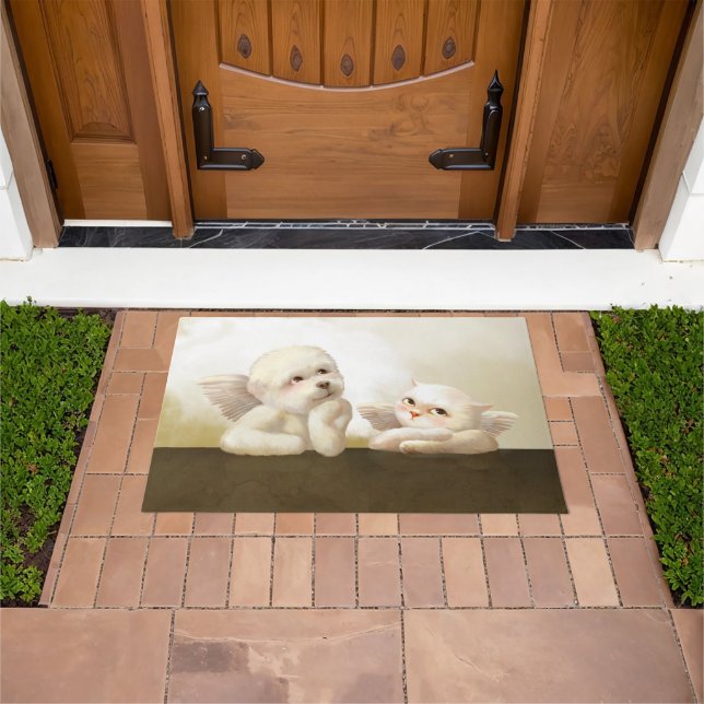 Angelic Duo: Smiling Bichon & Bao Bao Cloud Doormat (Outdoor)