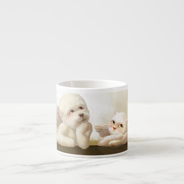 Angelic Duo: Smiling Bichon & Bao Bao Cloud Espresso Cup (Front)