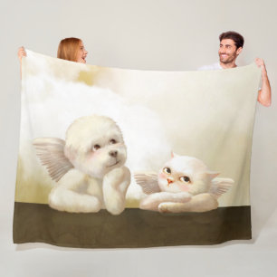 Angelic Duo: Smiling Bichon & Bao Bao Cloud Fleece Blanket