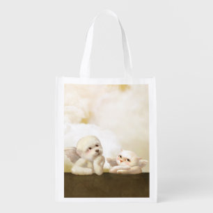 Angelic Duo: Smiling Bichon & Bao Bao Cloud Grocery Bag