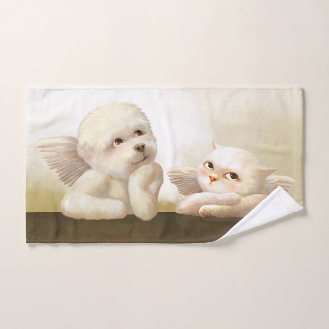 Angelic Duo: Smiling Bichon & Bao Bao Cloud Hand Towel (Hand Towel)