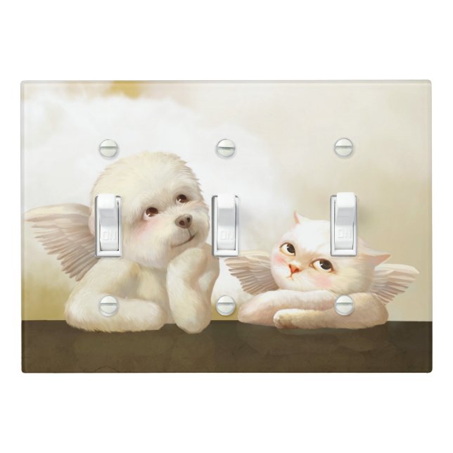 Angelic Duo: Smiling Bichon & Bao Bao Cloud Light Switch Cover (In Situ)