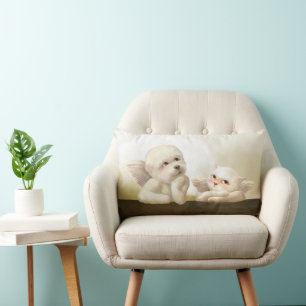 Angelic Duo: Smiling Bichon & Bao Bao Cloud Lumbar Pillow