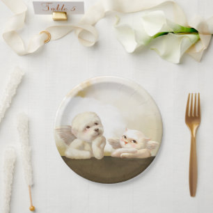 Angelic Duo: Smiling Bichon & Bao Bao Cloud Paper Plates
