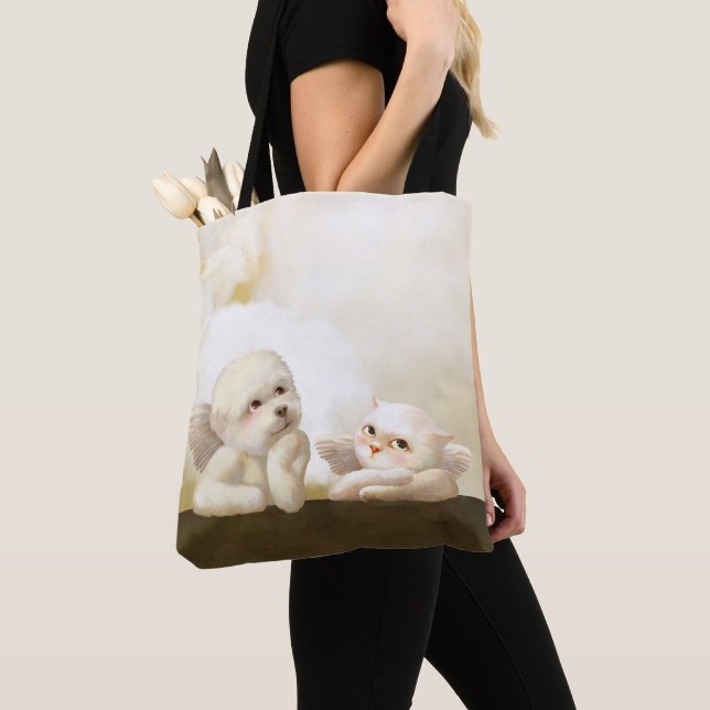 Angelic Duo: Smiling Bichon & Bao Bao Cloud Tote Bag (Close Up)