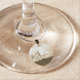 Angelic Duo: Smiling Bichon & Bao Bao Cloud Wine Charm