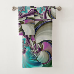 Angelic Elegant Purple and Cyan Bath Towel Set