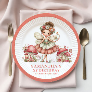 Angelic Fairy 4th Birthday Pastel Pink Floral   Paper Plates