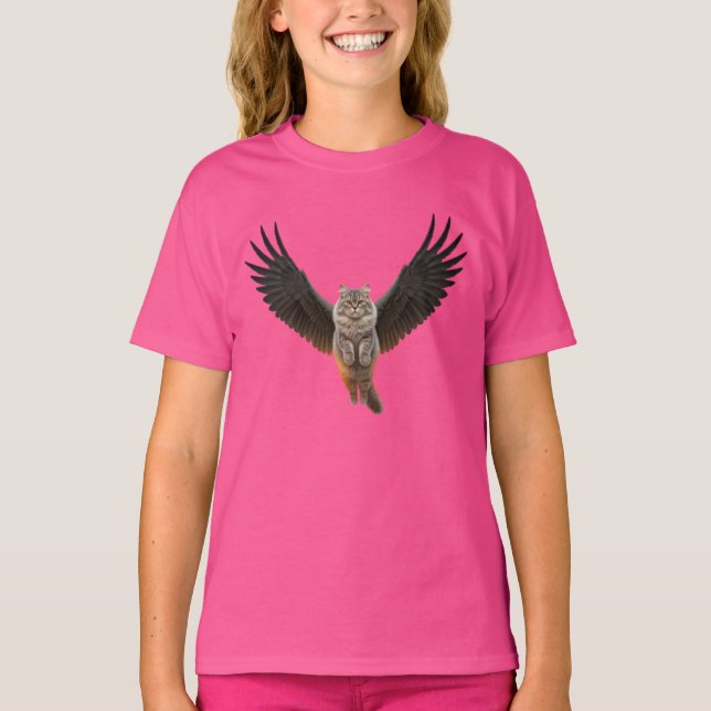  Angelic Feline: Cute Cat with Wings T-Shirt (Front)