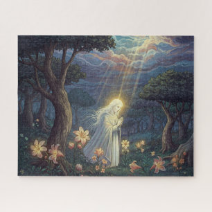 Angelic Figure Praying in Holy Mysterious Garden Jigsaw Puzzle