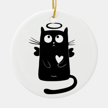 Angelic Kitty Black Ceramic Ornament