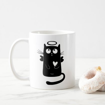 Angelic Kitty Black Coffee Mug