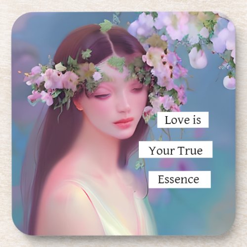Angelic Maiden and Inspirational Quote Ethereal Beverage Coaster