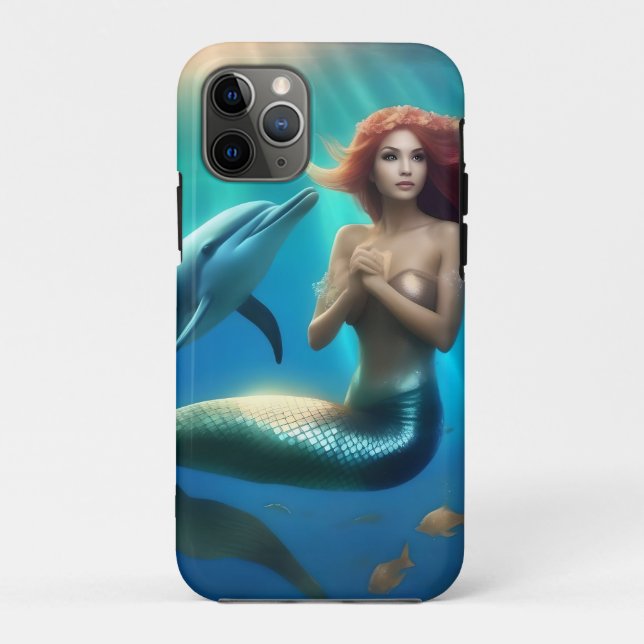 Angelic Mermaid Swimming With Dolphins, Case-Mate iPhone Case (Back)