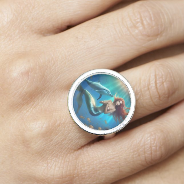Angelic Mermaid Swimming With Dolphins, Ring (In Situ)