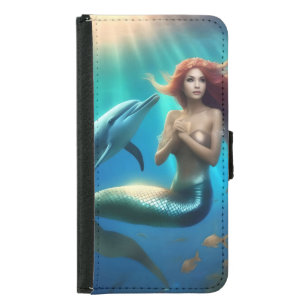Angelic Mermaid Swimming With Dolphins, Samsung Galaxy S5 Wallet Case