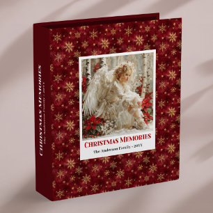 Angelic Poinsettia Red Gold Personalized Christmas 3 Ring Binder