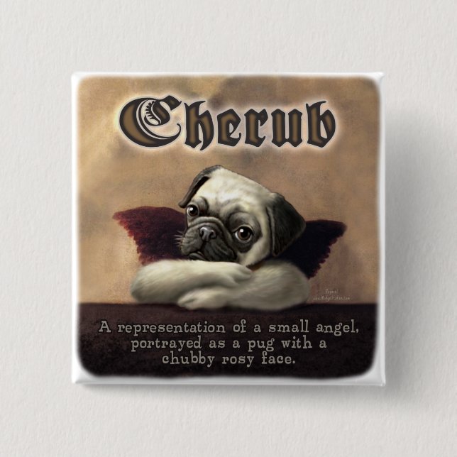 Angelic Pug Cherub Gift Items Button (Front)