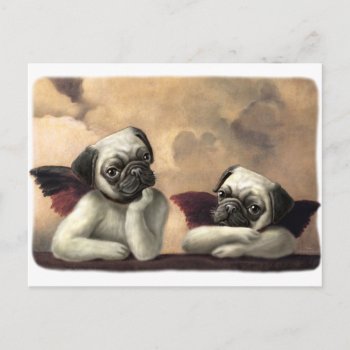 Angelic Pug Cherub Gift Items Postcard by mudgestudios at Zazzle
