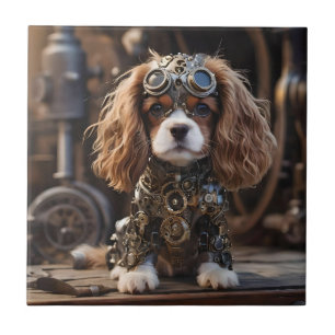 Angelic Puppy Cavalier Spaniel Steampunked, Ceramic Tile