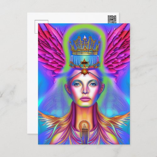 Angelic Queen Female Angel Colorful Art Postcard