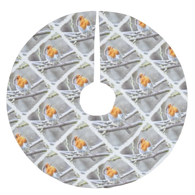 Angelic Robin Watercolor Brushed Polyester Tree Skirt (Front)