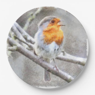 Angelic Robin Watercolor Paper Plates